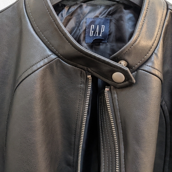 Vegan Leather Cropped Moto Jacket L Tall - Picture 4 of 6